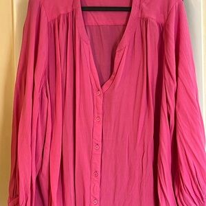 Terra & Sky Pink 3/4 Sleeve Relaxed Blouse with Mandarin Collar